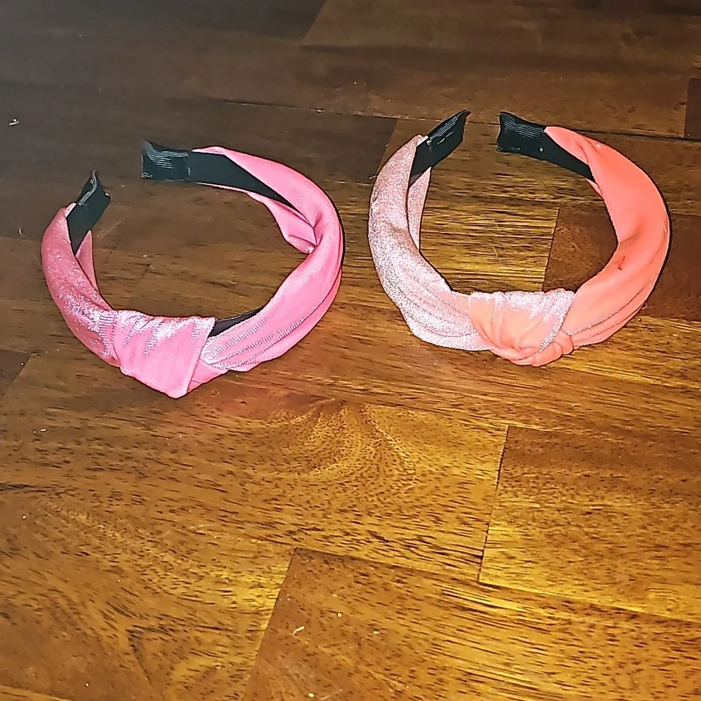 2 Beautiful girls neon velvet headbands. Hot pink and hot coral orange